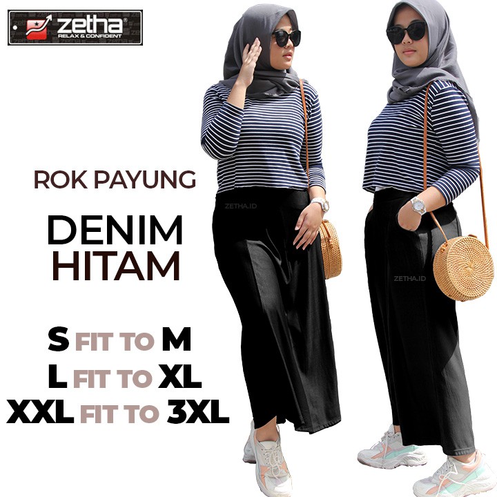 Rok payung denim hitam ZETHA