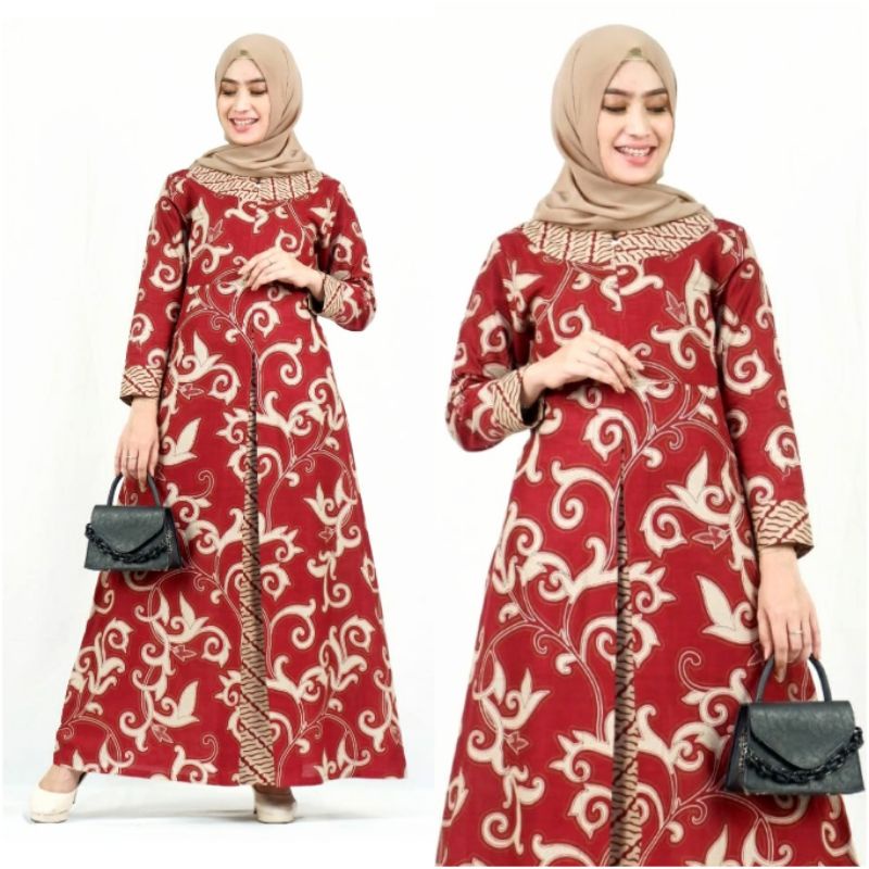 Baju Gamis Wanita Batik Jumbo XXL Long Dress Big Size Muslim Syari AMT