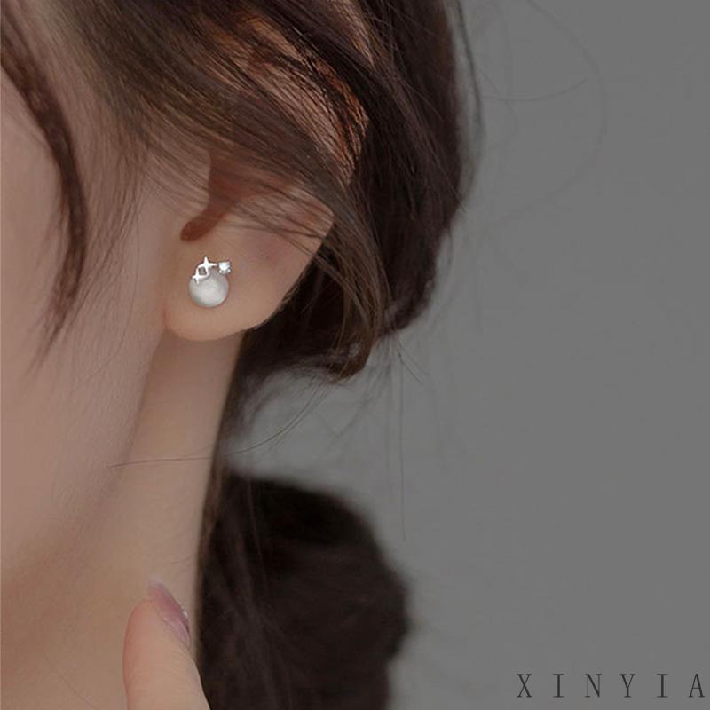 【Bayar di tempat】Anting Tusuk Sterling Silver 925 Desain Bintang Kecil Hias Batu Opal Simple Untuk Wanita