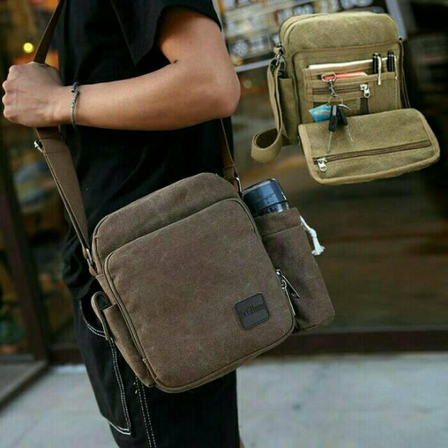 Tas Selempang Kanvas Ada T4 Botol Tas Sandang Import Slempang Cowok
