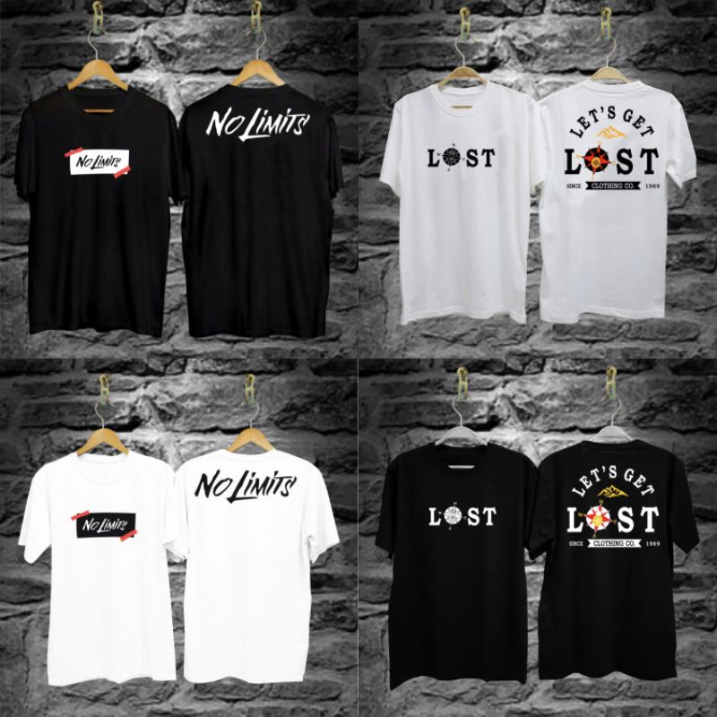 Kaos distro tulisan no limits dan lost combed allsize L