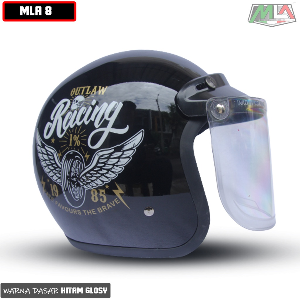 Helm Bogo Dewasa Classic Motif Warna Hitam Kaca Datar Injak Kaca Cembung Murah Untuk Pria Dan Wanita Dewasa  -Harga Grosir COD