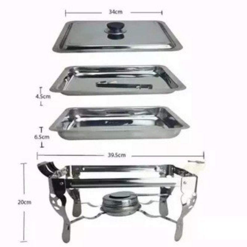 Prasmanan Warmer 2 Square Pan / Tempat Makan Prasmanan 1 Tutup Stainless