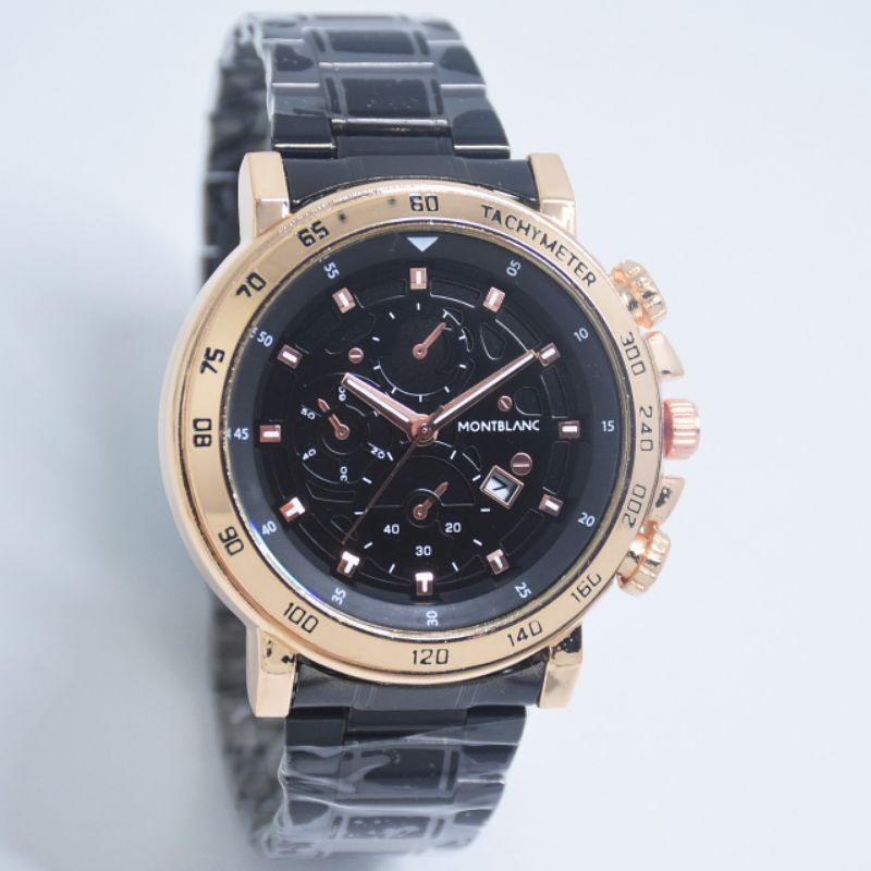Fashion _ Jam Tangan Pria / Cowok Montblanc Tanggal Aktif Model Jam Analog Strap Stainless Steel Pre