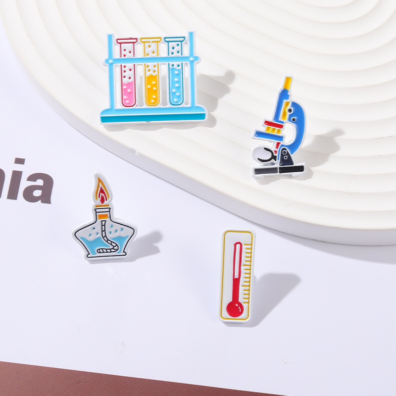 Cartoon Chemistry Laboratory Equipment Alcohol Lamp Enamel Lapel Pin Test Tube Microscope Badge Brooch Backpack Girl Ladies Clothes Accessories