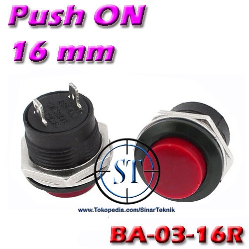 Switch Push ON 16mm ( Saklar / Momentary / Klakson ) Saklar Tombol Tekan Warna On Off Bel  BA-03-16R