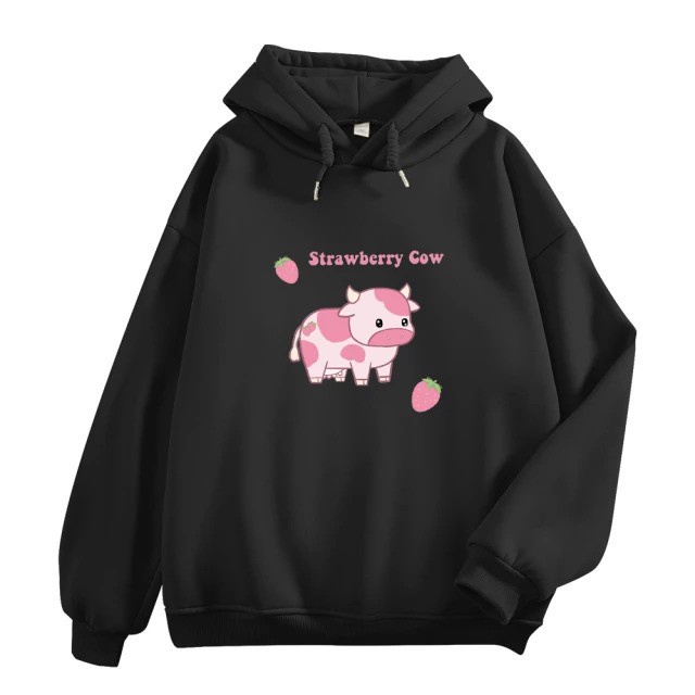 HOODIE JUMPER WANITA STRAWBERRY COW - ATASAN LUCU TERLARIS