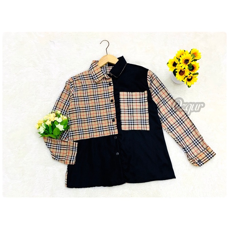 ATASAN KEMEJA WANITA KOTAK KATUN / BLOUSE SAMIRA KOMBI-SAMIRA HITAM