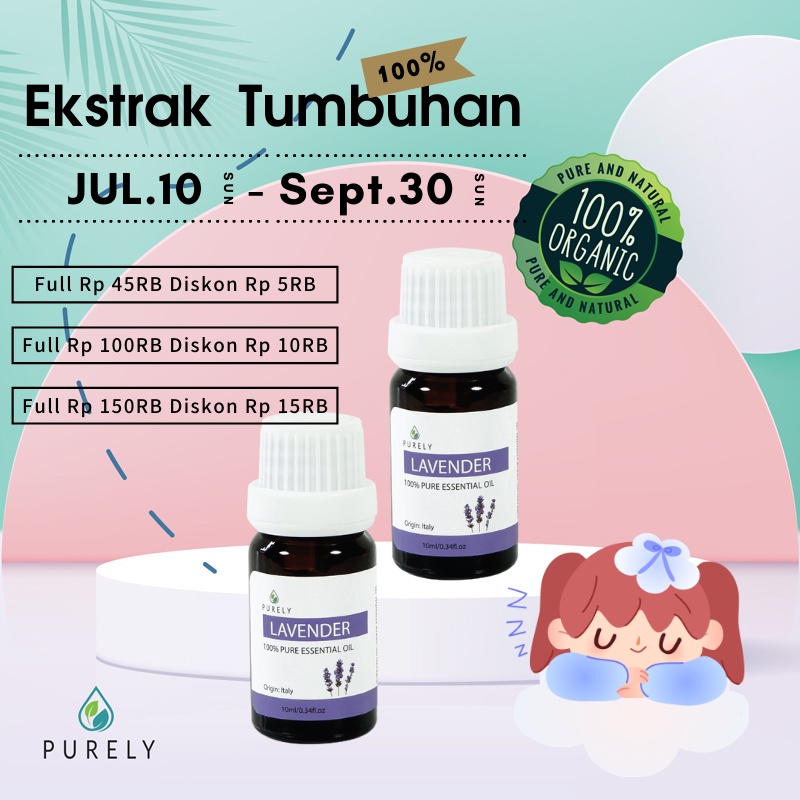 PURELY  Lavender essential oil dapat digunakan oleh anak-anak dan ibu hamil, Therapeutic-Grade 10ml