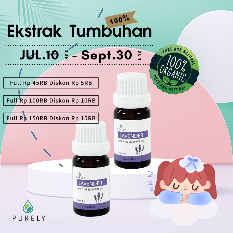 PURELY Lavender essential oil dapat digunakan oleh anak-anak dan ibu hamil, Therapeutic-Grade 10ml