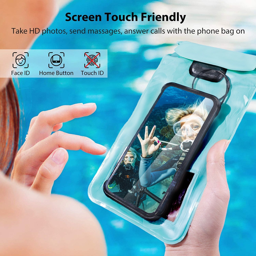 1pc Pouch Cover Handphone Universal Anti Air Transparan Untuk Berenang / Outdoor