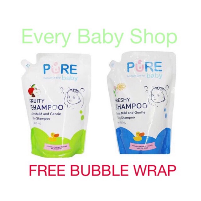 PURE BB Baby Shampoo REFILL 450ml Freshy / Fruity - Shampo Bayi Premium 450 ml - FREE BUBBLE WRAP