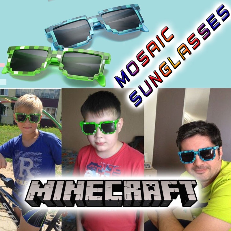 Kacamata Model Pixel UV400 untuk anak Thug Life Mosaic Glasses Sunglasses cewek cowok 8 Bit Coding Pixel Trendy Cool Super Party Funny Vintage Shades Eyewear Fashion Sunglasses Adults Kids Cos play Action Game Toy Square Glasses