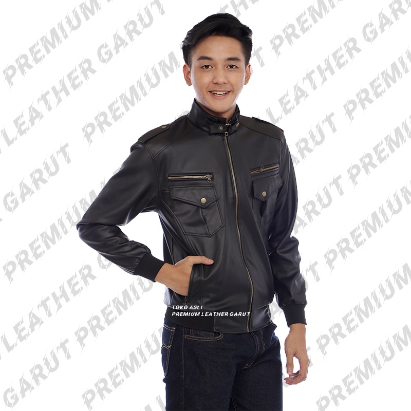 Jaket kulit pria hitam/coklat muda model terbaru bisa COD Gratis Sarung Tangan