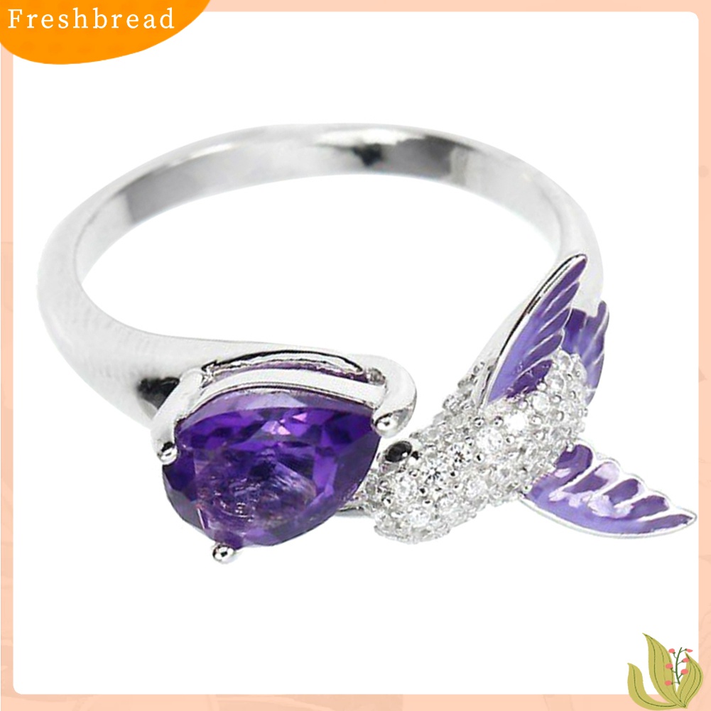 Terlaris Bird Water Drop Faux Amethyst Cubic Zirconia Women Engagement Wedding Open Ring