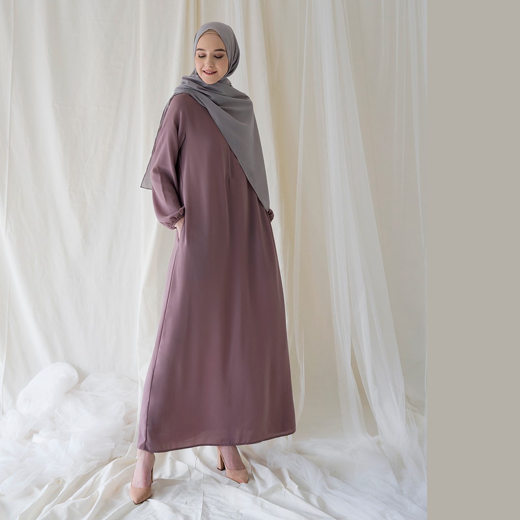 baju gamis wanita dress muslim terbaru Basic Sada Lilac by Aska Label - Gamis polos warna ungu lila 