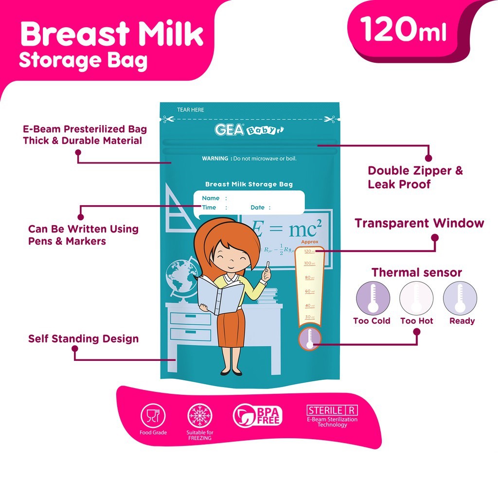 Gea Baby Breast Milk Storage Bag Teacher 120ml Kantong Asi