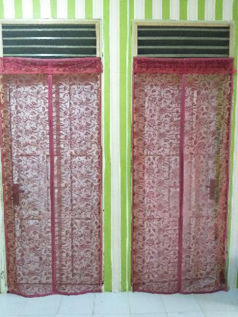 Tirai Pintu Magnet Batik Hijau/ Taiwan, Tebel List Jahit