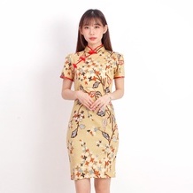 Baju batik wanita - Dress batik fashion cheongsam 032-CREAM