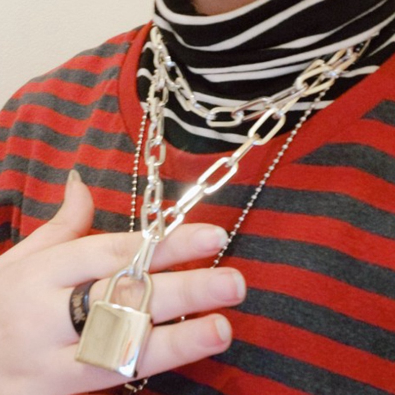 Double Layer Lock Chain Necklace Punk Chain Pendant Necklace