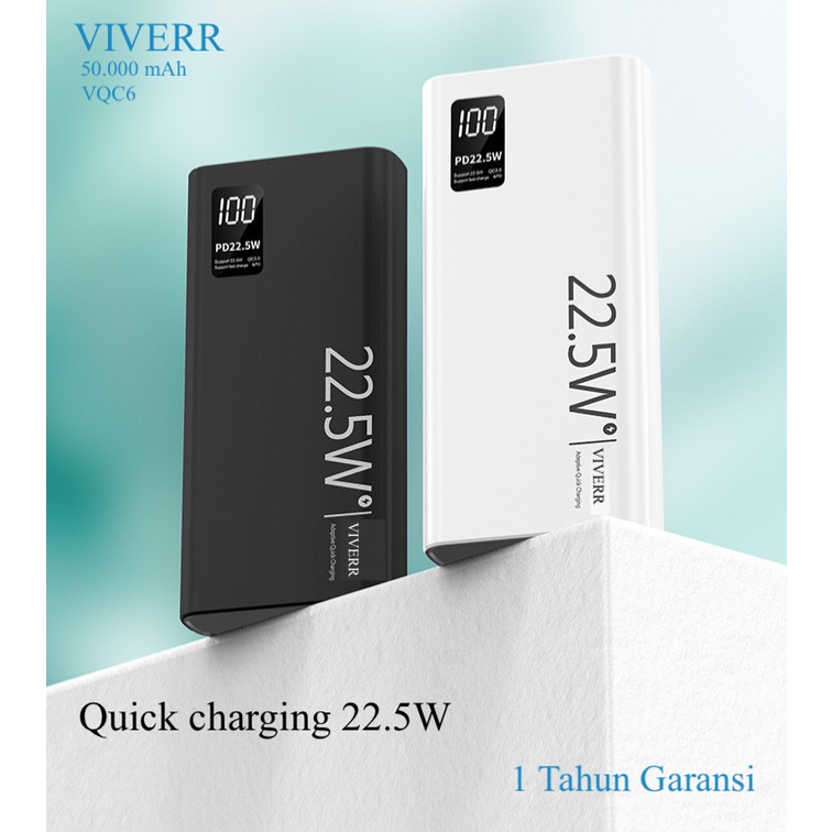 Powerbank QUICK CHARGING 22.5 W VIVERR kapasitas 50.000 mAh type VQC6 REAL kapasitas orginal garansi 1 Tahun.