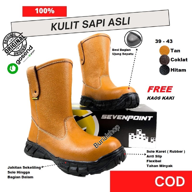 Sepatu Safety Boots Proyek Kulit Sapi Asli Kerja Lapangan Septi Sefty Ujung Besi 05 BS