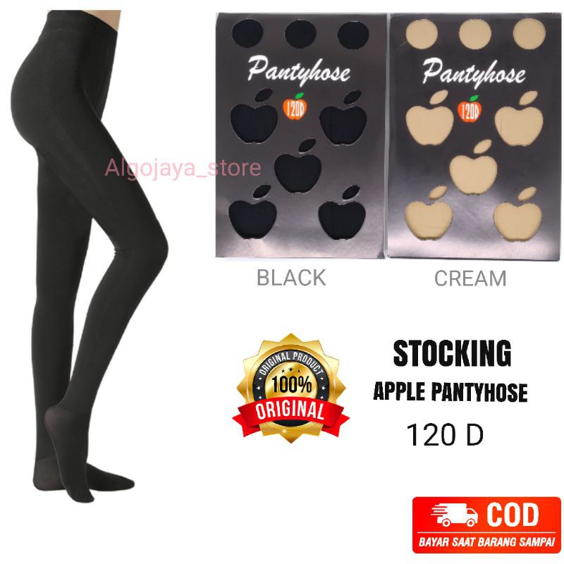 TOKO KL | STOKING CELANA APPLE PANTYHOSE 120 D ( ORIGINAL ) STOKING WANITA DEWASA TEBAL HITAM DAN CREAM