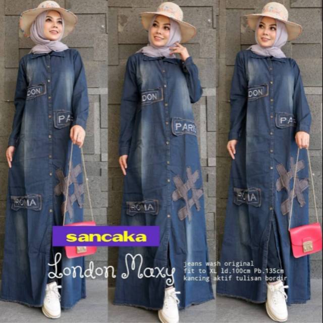 Vidi jeans/gamis jeans/longdress jeans/dress panjang bahan jeans/jeans wanita hijab/dress muslimah