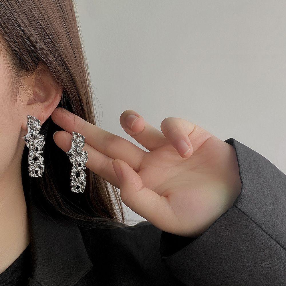 Mxbeauty Tidak Teratur Logam Pejantan Anting Trendi Berongga Berkilau Klip Anting Putri Telinga Giwang Perhiasan Hadiah Menjuntai Anting-Anting Vintage Gaya Korea