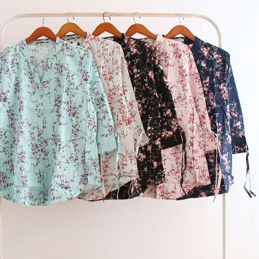 AB377 JUMBO 2L 3L Blouse Atasan Muslim Motif Bunga Katun Jepang Ori Tokai BWI 188