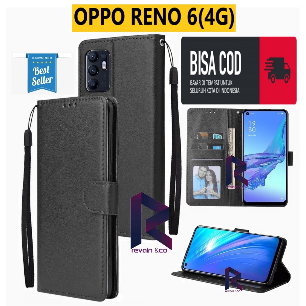 CASING NEW OPPO RENO 6 4G FLIP WALLET LEATHER KULIT PREMIUM SARUNG BUKA TUTUP FLIP CASE OPPO RENO 6 4G