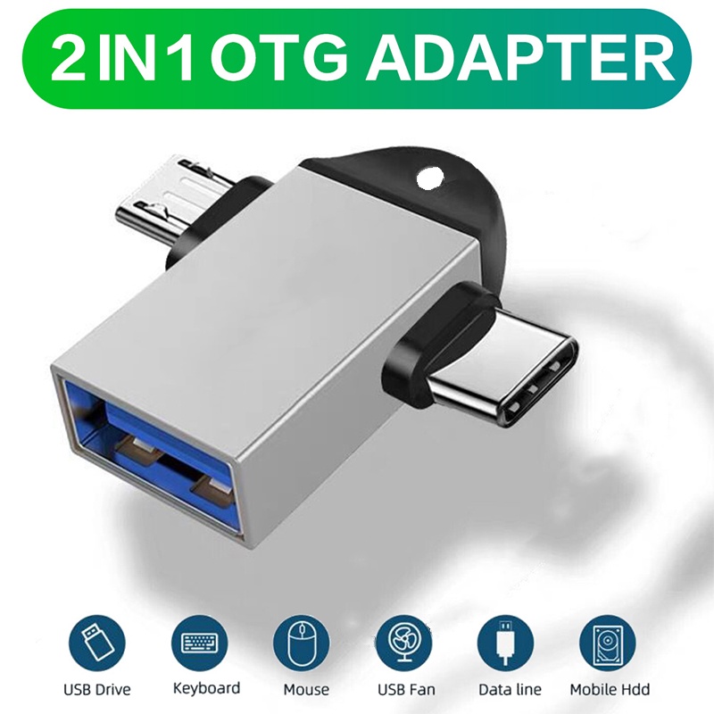 2 IN 1 Adapter Konverter USB 3.0 Female Ke Tipe C OTG Micro USB Male Ke USB OTG Untuk Laptop / Handphone