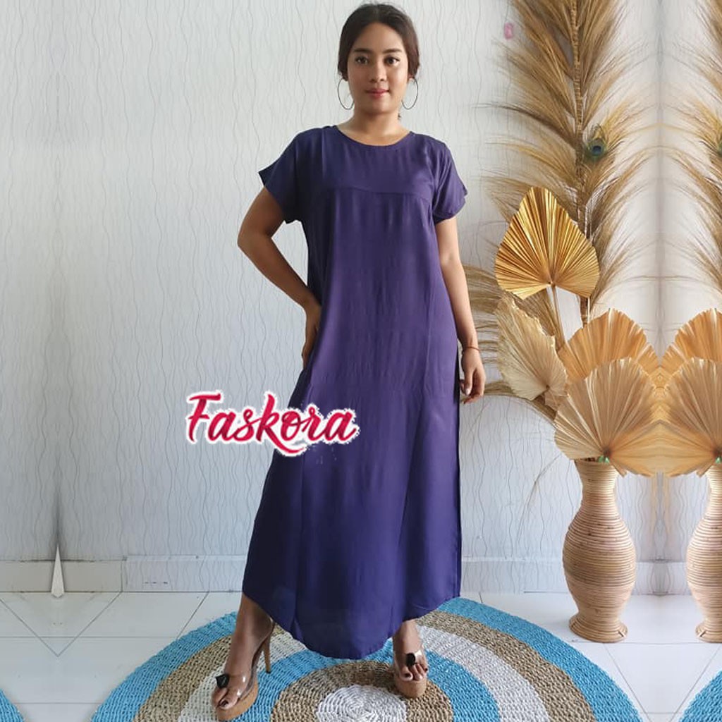 Dress Polos Panjang Lengan Pendek / Dress Panjang Polos Lengan Pendek / Long Dress Polos Jumbo