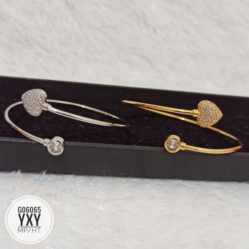 Gelang Yaxiya Bangle Fleksible Love Zircon Gold/Silver G06065