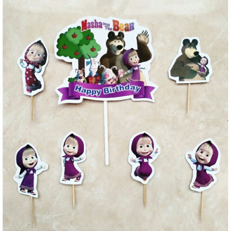 topper hiasan kue untuk ulang tahun & cake karakter Masha and the bear