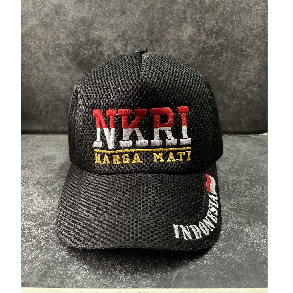 Topi Jaring NKRI Harga Mati (Bendera) - Topi NKRI - Topi Jaring - Topi RI Hitam