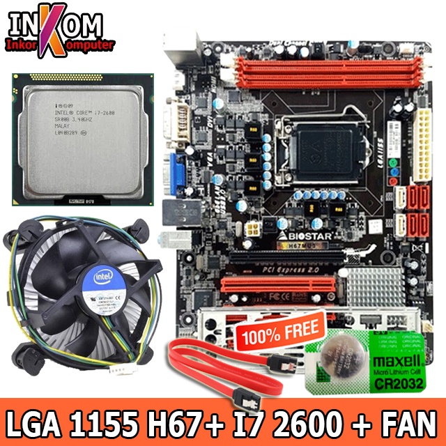 Mainboard Motherboard Mobo H67 LGA 1155 Plus Processor I7 2600 + Fan