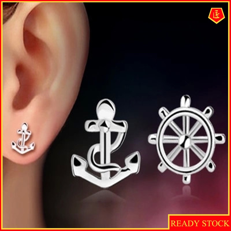 [Ready Stock]Boat Anchor Style Silver Stud Earrings Cute Fashion