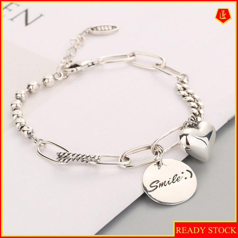 [Ready Stock]Fashion Personality Plated S925 Silver Heart-Shaped Wafer Bracelet