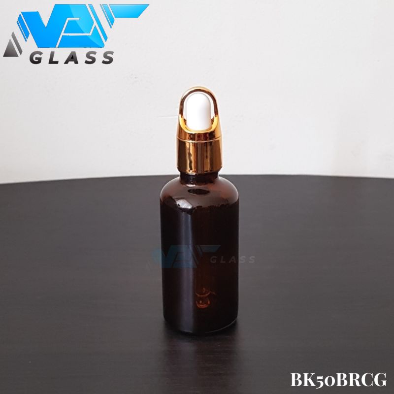 botol kaca pipet 50ml coklat amber ring gold