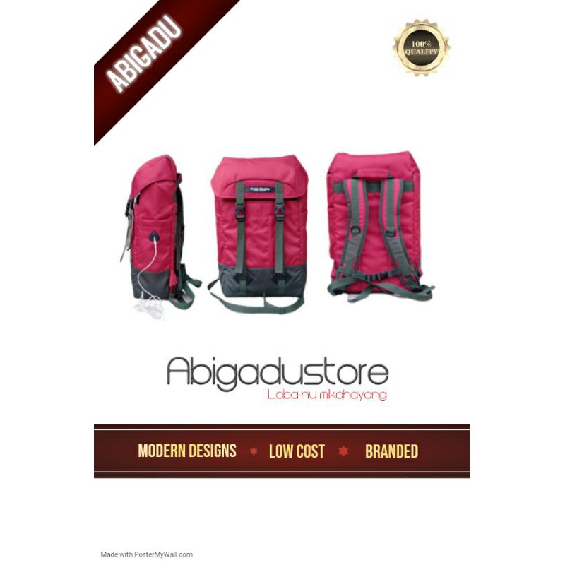 Tas Ransel Kasual Basic Klasik Red-Combine / Bagpack Unisex Daily Basic | ABIGADU