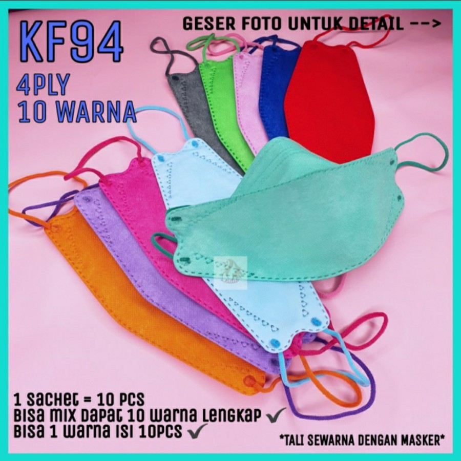 READY Masker KF94 Isi 10 Warna Warni Tali Warna Face Mask Grosir Murah