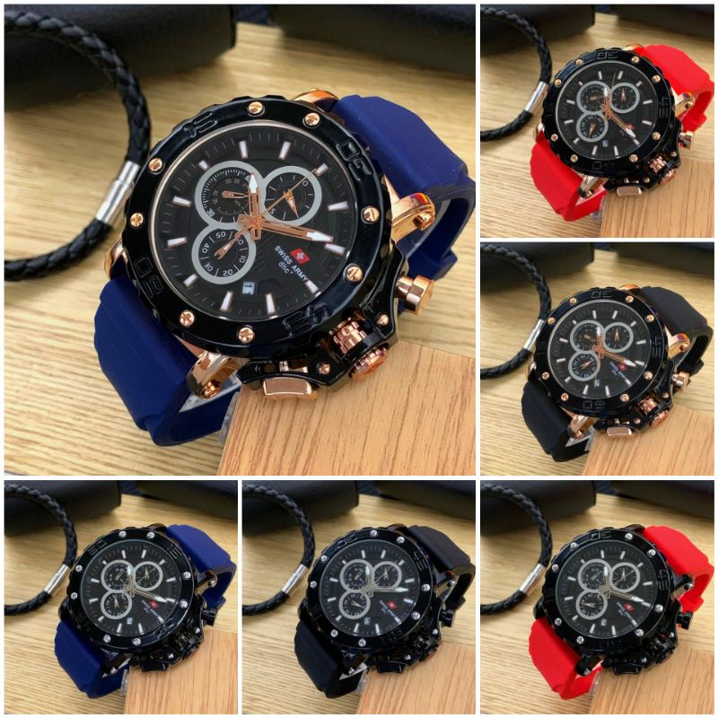 Jam Tangan Pria Swiss SA-9205 Crono Aktif Tali Rubber Super Mewah Dan Elegan - Jam Tangan Pria Super