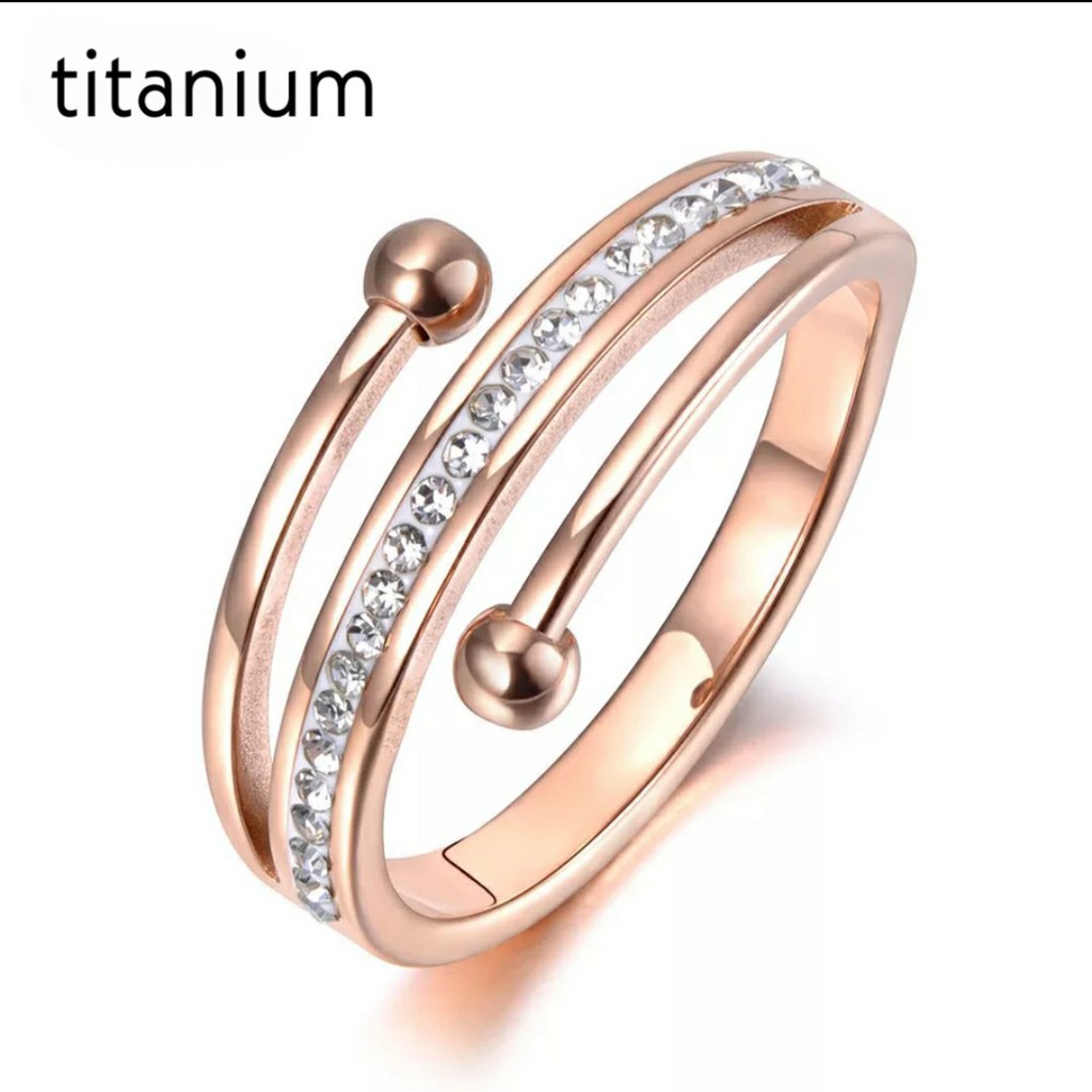 Cincin Titanium Model 3 Lapis Dengan Berlian Artifisial Rose Gold, Gold dan Silver