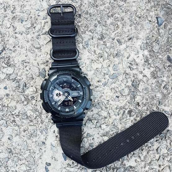 Nylon Zulu Watch Strap Tali Jam Casio G-Shock Nato Adapter Adaptor Full Black