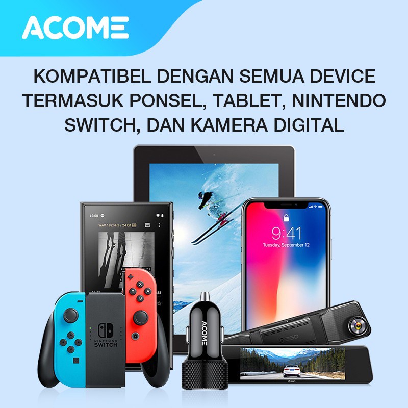 Acome Car Charger 2 Port Fast Charging 3.4A Garansi Resmi 1 tahun ACC03