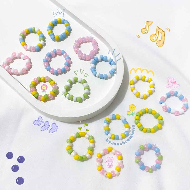 PROMO !! PART 2 Beads Ring KOREAN PASTEL / Cincin Manik-Manik / Cincin Beads Ring Banyak Warna