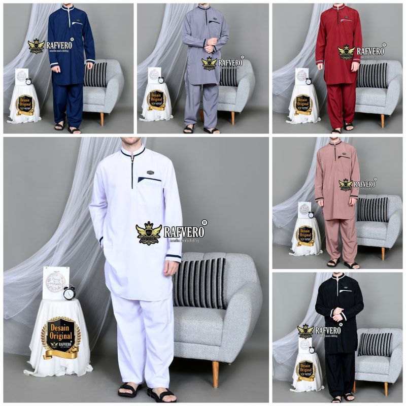 Rafvero Baju Gamis Setelan Pakistan Pria Dewasa Lengan Panjang Abqari