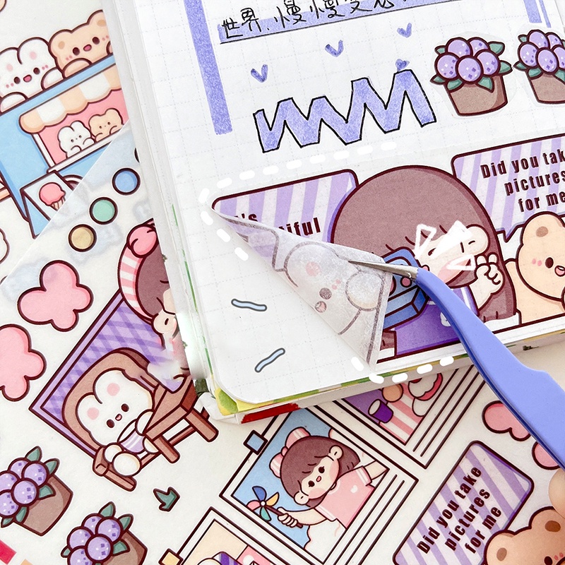 4 Lembar Stiker Kertas / Selotip Washi Gambar Kartun Perempuan Lucu Untuk Dekorasi Scrapbook DIY