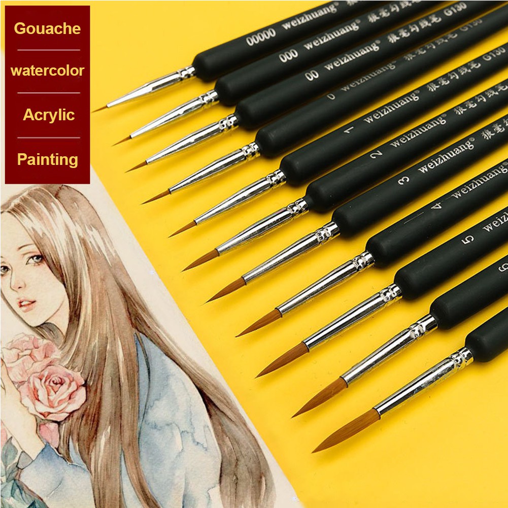 【TK】 4pcs/set Hook Line Pen Stationery Watercolor And Oil Painting Wolf Hair Pens Detail Art Painting Tools